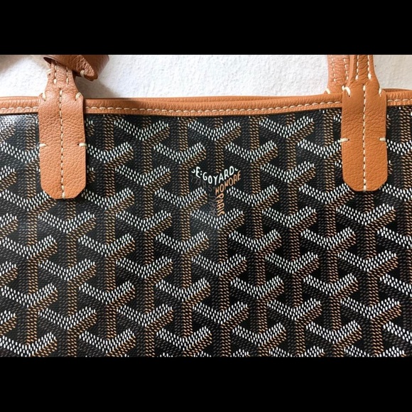 *SOLD* Goyard St Louis Chevron Black/Tan PM Tote - Picture 5 of 11